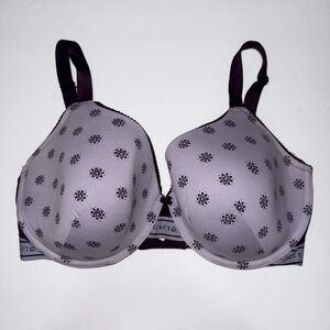 Cacique 38G Lightly Lined TShirt Bra Underwire Purple Floral Full Coverage